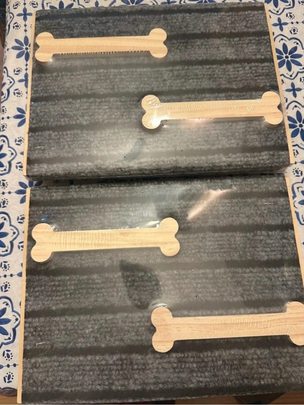 Wooden Pet Ramp with Gray Carpeted Steps for Dogs